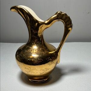 Antique Porcelain Gold Pitcher Light Gold Floral Design Cream Inside Rare